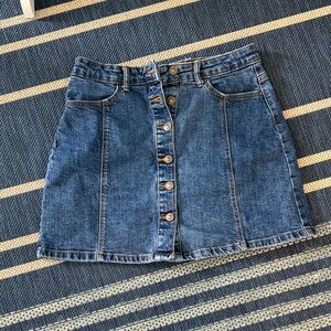Denim Button-Front Mini Skirt - Blue